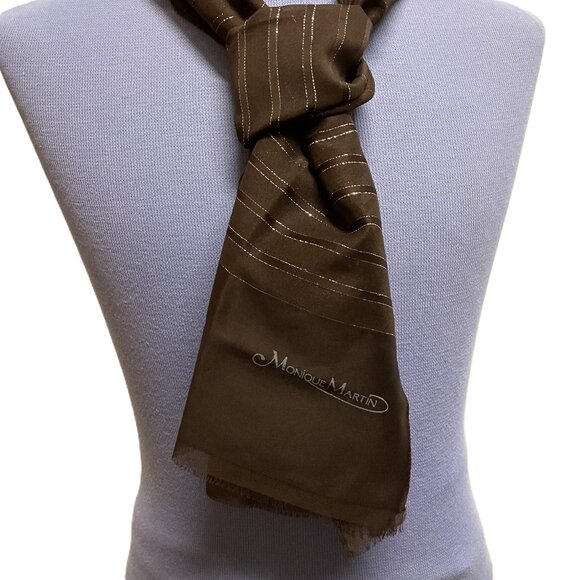 Monique Martin Sheer Scarf Brown with Gold Vintage Head Neck Hair Accessory - Picture 2 of 6